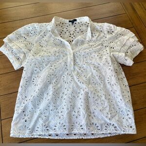 J.Crew Puff Sleeve Popover Top in Eyelet, Size Large